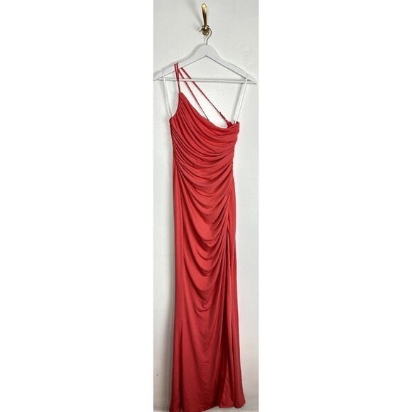 KATIE MAY Winnipeg One Shoulder Ruched Knit Gown in Coral Size Large - Picture 3 of 10